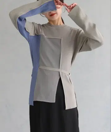 [ &g'aime ] 벨트 도킹 배색 니트 상의 앙제 블루