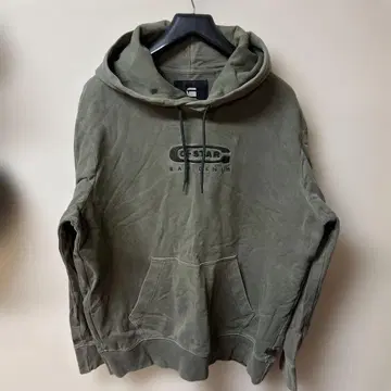 지스타로우 올리브 그린 후드 부착 후드티 데미지 가공