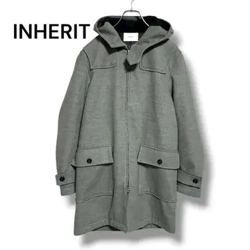 INHERIT 후드 부착 미들 기장 더플 코트 M 더블 지퍼 그레이 계열