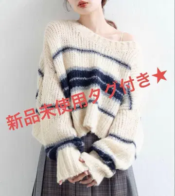 택 포함 미사용 새상품 kastane 보더 모헤어 니트