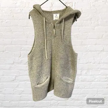 11345 멜로즈 니트 베스트 풀 집업 후드티 슬리브리스 따뜻한