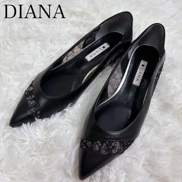 DIANA 블랙 스틸레토 플랫슈즈 레이스 23.5
