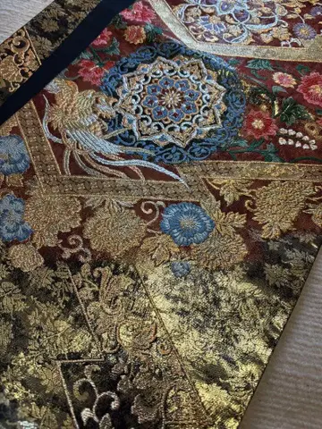 니시진 비단 후쿠로 오비 순수 실크 봉황 무늬 금실 럭셔리