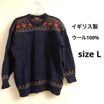 영국제 울 100% 네이비 스웨터