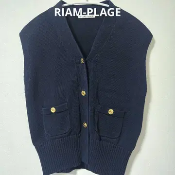 RIAM-PLAGE 네이비 니트 베스트 골드 버튼  니트 베스트