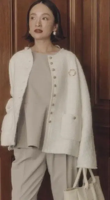 PUAL CE CIN 노카라 자켓 아이보리