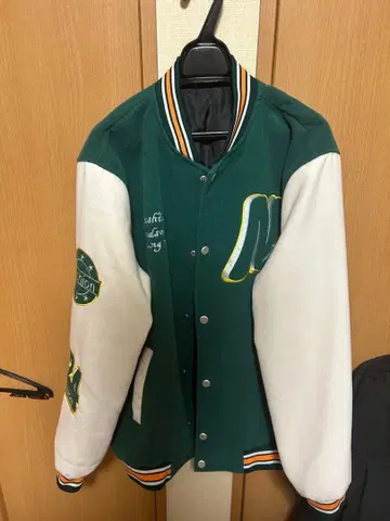 FASHION MAN 바시티 자켓 L 그린/화이트