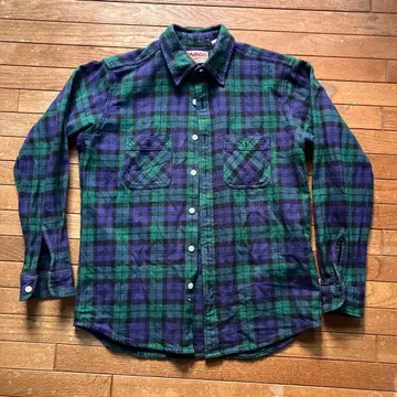 CAMCO 그린 보라색 체크 긴팔 셔츠 M 사이즈