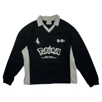 인기 9090 x 포켓몬 로고 라거 셔츠풍 롱티 M 블랙 카라 부착 긴팔