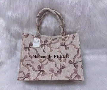 메종 드 플뢰르 리본 무늬 고블랑 스퀘어 토트 M 백 핑크 베이지