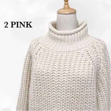 [ 투 핑크 ] 니트/스웨터 [ F ] 아이보리 하이넥 로우 게이지 무지