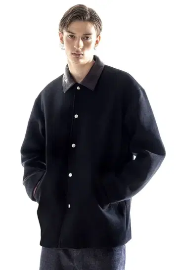 SKOOKUM x monkey time 멜톤 가죽 칼라 자켓