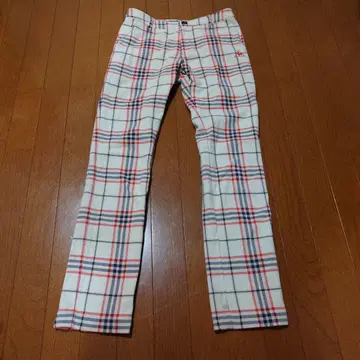 르꼬끄 팬츠 아이보리 x 네이비 체크 무늬 속기모 스트레치 사이즈 7
