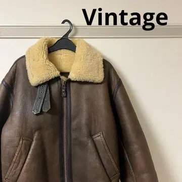 [ vintage ] 리얼 무스탕 자켓 브라운 가죽 자켓 보아 카라 부착