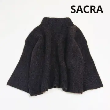 SACRA 울 모헤어 니트 와이드 소매 하이넥 브라운
