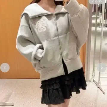 snidel 볼륨 후드티 라메 그레이