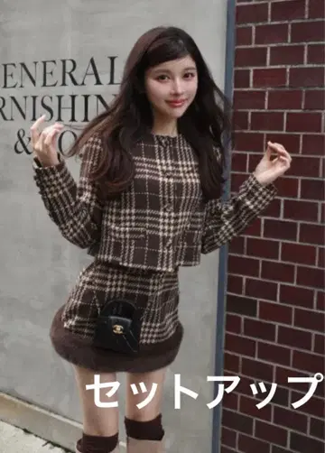 Darich 숏 트위드 자켓 도킹 퍼 미니 스커트