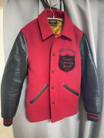 COOTIE 빨간색 바시티 자켓 울 가죽