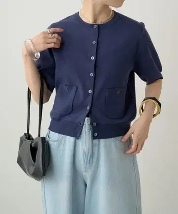 Omekashi 반팔 강연 맨투맨 라이크 포켓 가디건