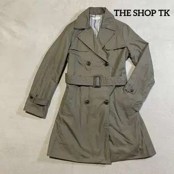 더 샵 티케이 TK 트렌치코트 월드 롱 코트 벨트 카키 코튼
