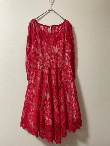 레이스 빨간색 긴팔 원피스 2-47