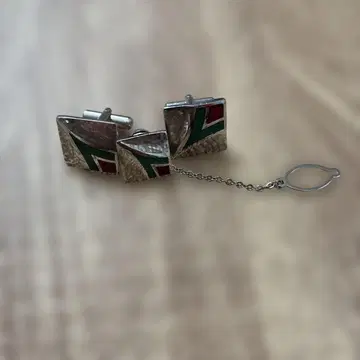 기하학 디자인 커프스 링크 빨간색 그린 넥타이핀 세트
