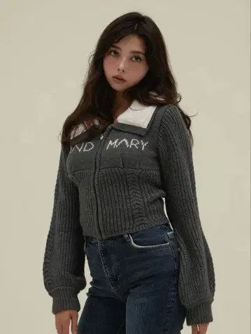 ANDMARY 메리 로고 집업 탑 그레이