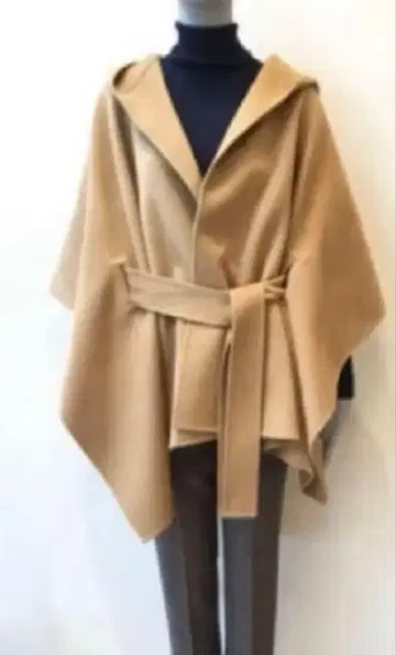 띠어리 베이지 후드 부착 판초