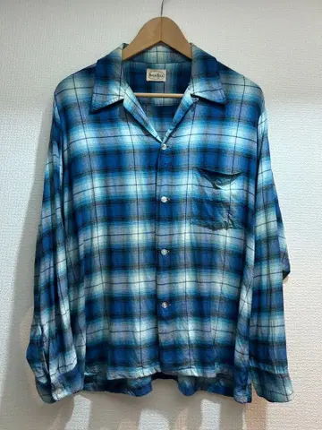 70s ROGER HALE 로저 헤일 옴브레 체크 셔츠 블루