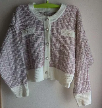 핑크 화이트 트위드 가디건 귀여운 데이트