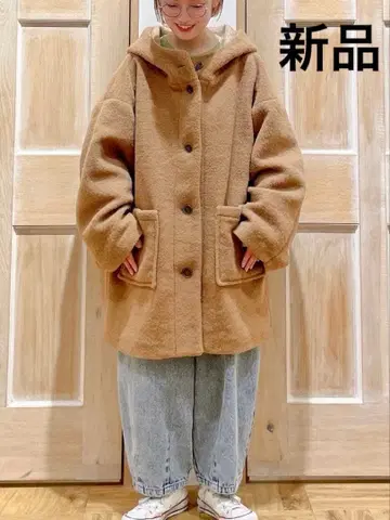 새상품 택 포함 Samansa Mos2 슬리버 후드 코트 울 20%