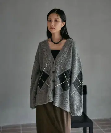 LEPSIM 7G 모헤어 혼방 아가일 무늬 가디건 [ 그레이 ]
