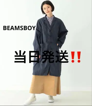 BEAMS BOY 솔로 테크 샵코트 롱 코트 네이비