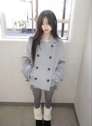 60% 한국 ZELENA 노아 더블 숏코트 sora 스카이블루