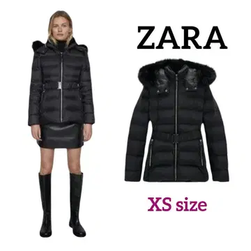 ZARA 인조 모피 후드 부착 다운 퍼프 자켓