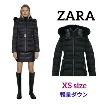 ZARA 인조 모피 후드 부착 다운 퍼프 자켓 경량