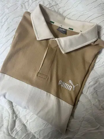 PUMA 반팔 피케 셔츠 M 베이지/화이트
