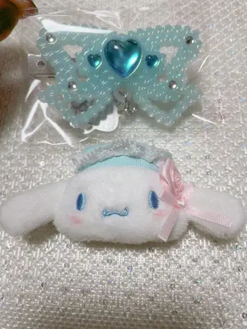 산리오 시크릿 헤어 클립 시나모롤 갸루 고양이 화이트 프릴