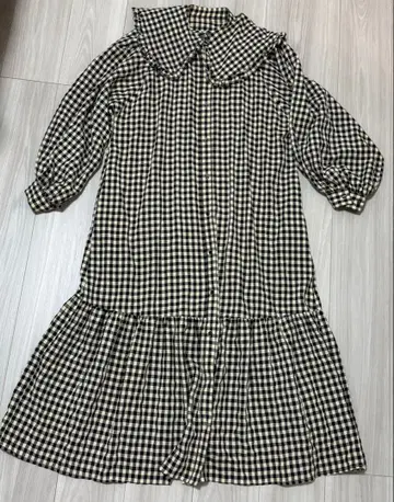 프릭스스토어 카라 부착 깅엄 체크 원피스 블랙