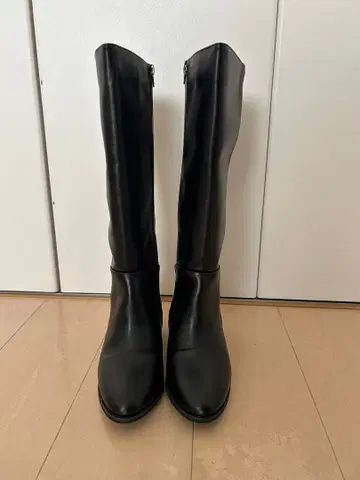 블랙 롱 부츠 중간 힐 사이드 지퍼