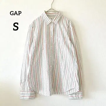 GAP 갭 스트라이프 셔츠 S 화이트 긴팔 카라 부착 가슴 포켓 230