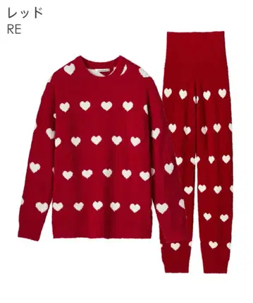 새상품 에메필 레드 하트 무늬 니트 룸웨어 셋업