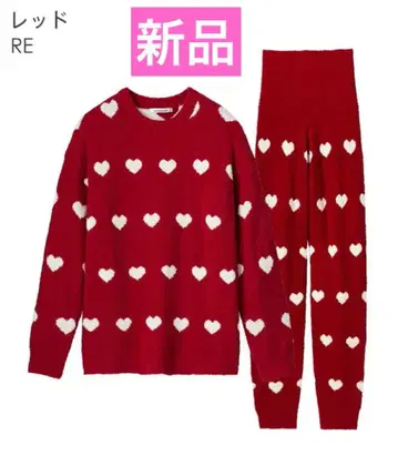 새상품 에메필 레드 하트 무늬 니트 룸웨어 셋업