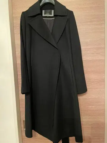 LESOUK 루스카 캐시미어 100% 롱 코트 여배우 옷깃 블랙