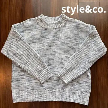 새상품급 style&co. 블루 계열 리브 크루넥 니트
