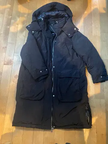 후드 부착 블랙 롱 벤치 코트 ZARA