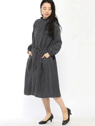 사만사 모스모스 레이스 원피스 기모 옷깃 소매 레이스 블루 겨울