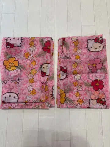 [ 미사용품 ] 헬로키티 꽃무늬 핑크 보일 커튼 100 x 176cm