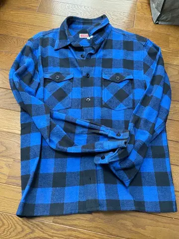 XLARGE 파랑 검정 체크 플란넬 셔츠 L 사이즈