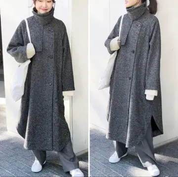 W 슬라이버 헤링본 볼륨 코트 36